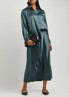 Eileen Fisher Stretch-silk Satin Shirt Dark Blue