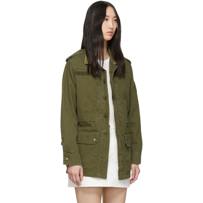 Saint Laurent Khaki Embroidered Military Jacket Saint Laurent