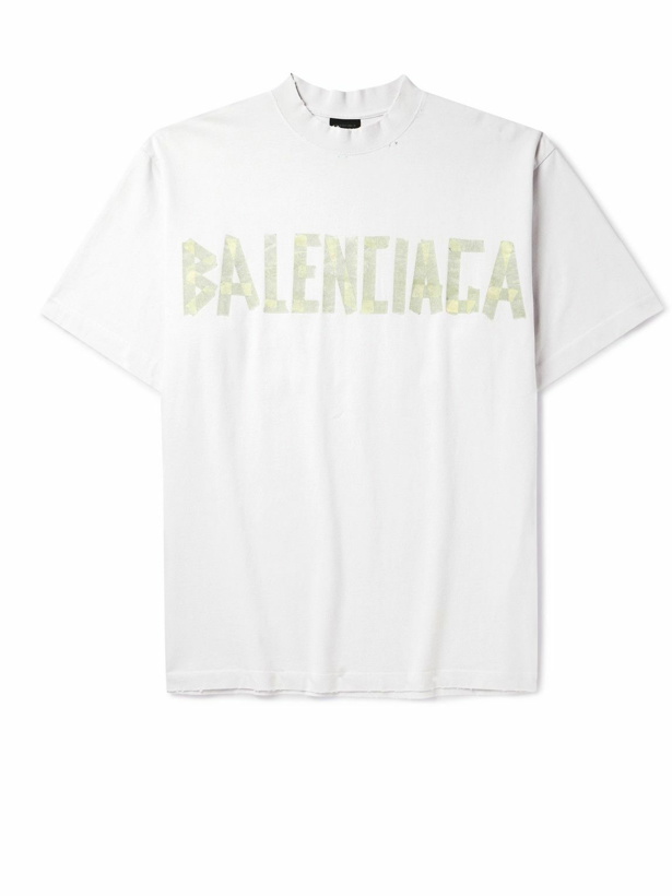 Photo: Balenciaga - Oversized Distressed Logo-Print Cotton-Jersey T-Shirt - White