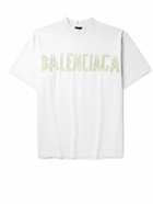 Balenciaga - Oversized Distressed Logo-Print Cotton-Jersey T-Shirt - White