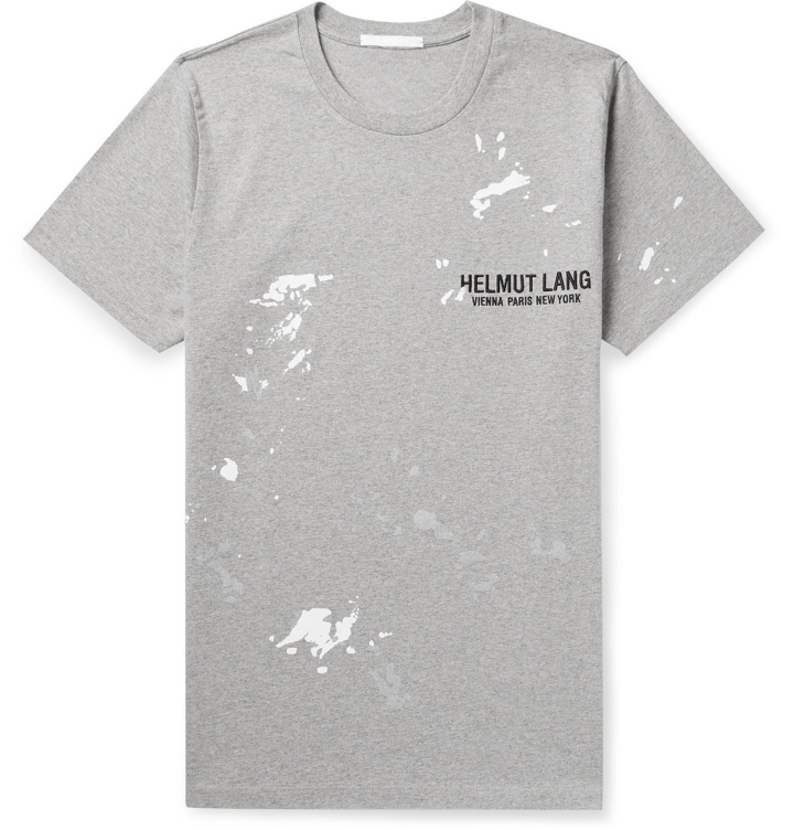 Photo: Helmut Lang - Printed Logo-Embroidered Mélange Cotton-Jersey T-Shirt - Gray