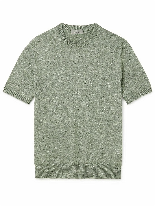 Photo: Canali - Mélange Cotton and Linen-Blend T-Shirt - Green