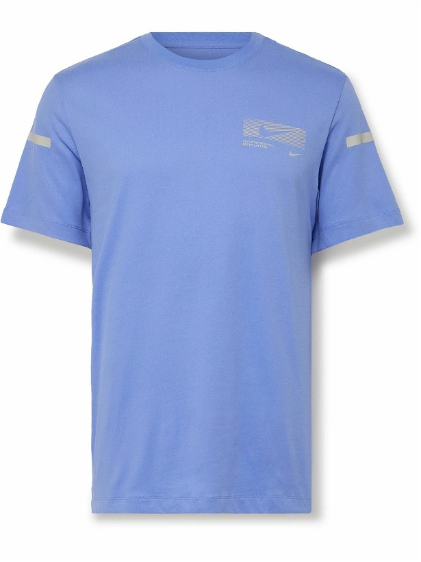 Photo: Nike Training - Logo-Print Cotton-Blend Dri-FIT T-Shirt - Blue