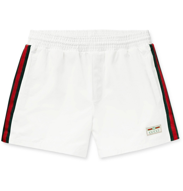 Photo: Gucci - Mid-Length Webbing-Trimmed Swim Shorts - White