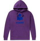 Isabel Marant - Miley Logo-Flocked Fleece-Back Cotton-Blend Jersey Hoodie - Purple