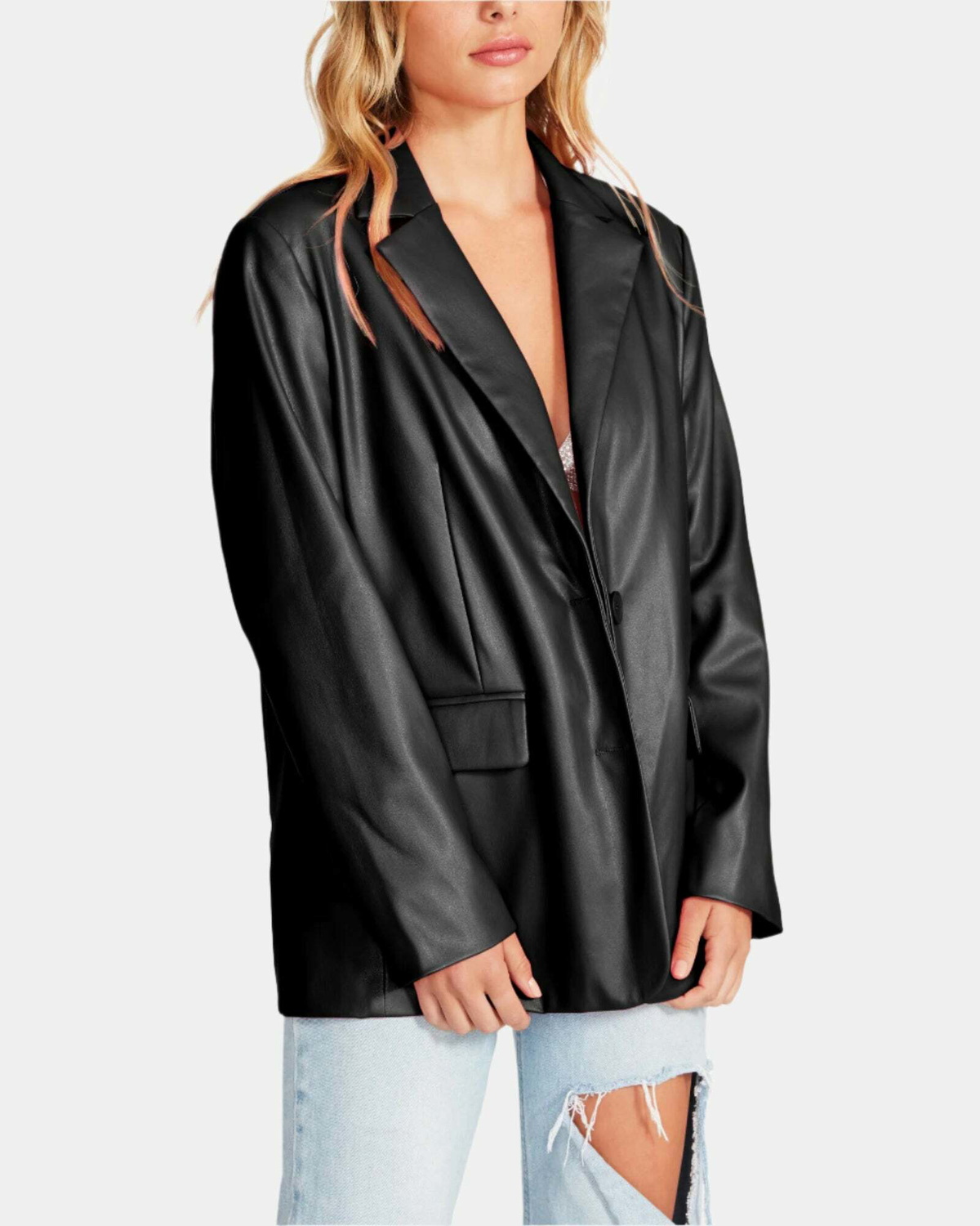 Steve Madden Vegan Leather Boyfriend Blazer in Black