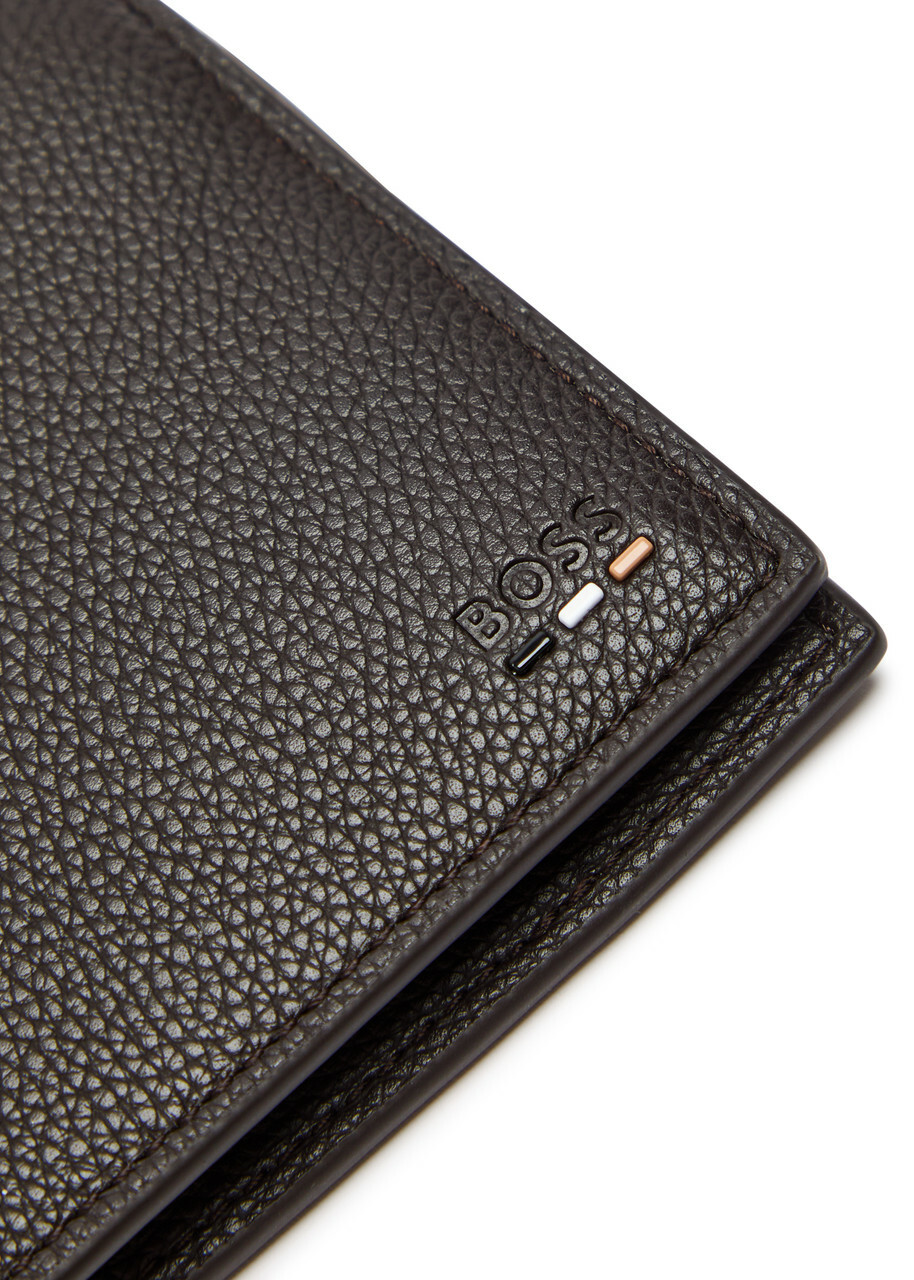 Boss Ray Logo Grained Leather Wallet - Dark Brown - One Size
