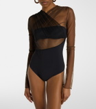 Nensi Dojaka Cutout ruched sheer bodysuit