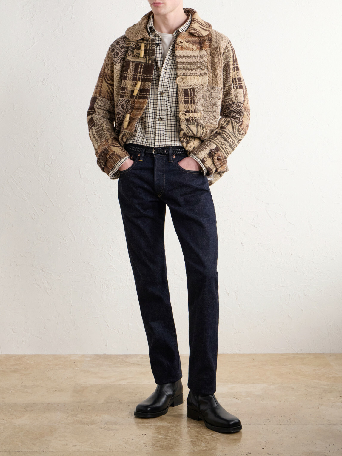 RRL - Shawl-Collar Patchwork Wool-Blend Cardigan - Brown