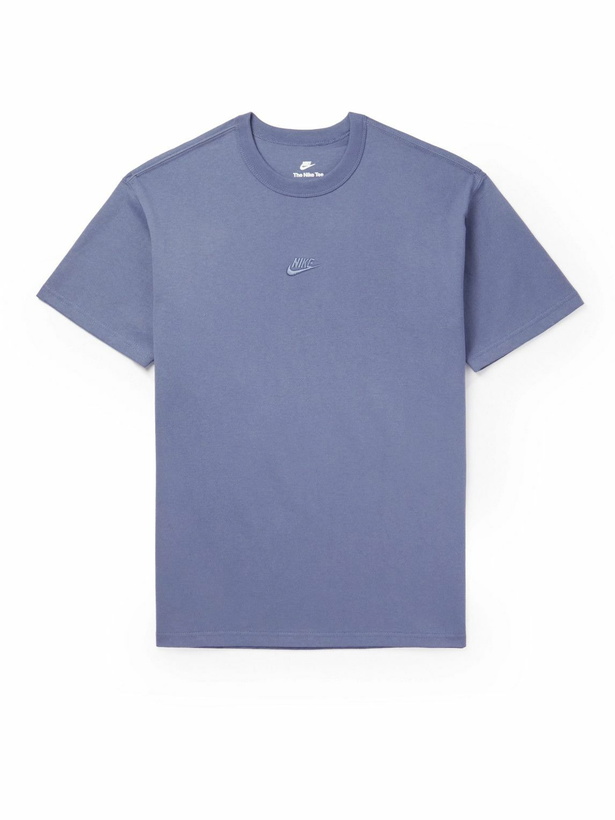 Photo: Nike - Premium Essential Logo-Embroidered Cotton-Jersey T-Shirt - Blue