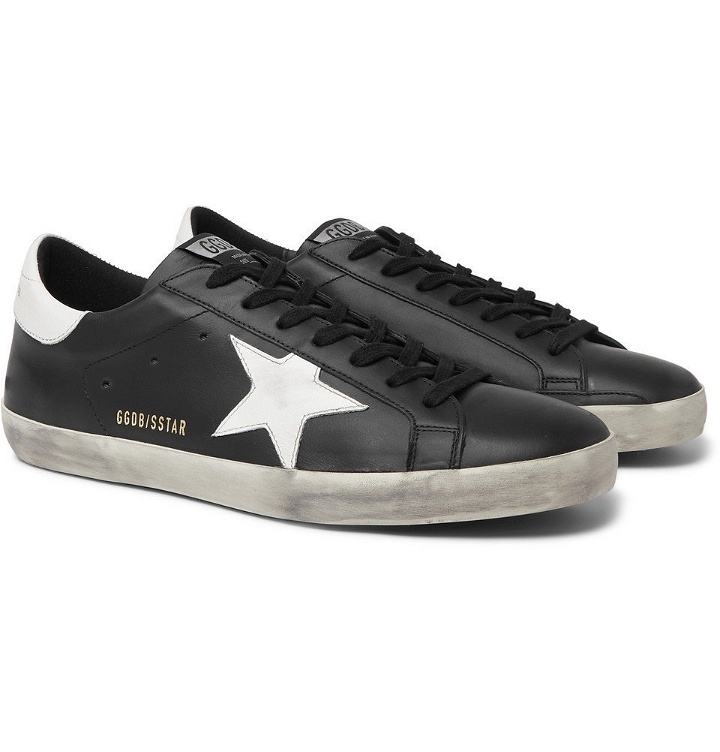 Photo: Golden Goose - Superstar Distressed Leather and Suede Sneakers - Black