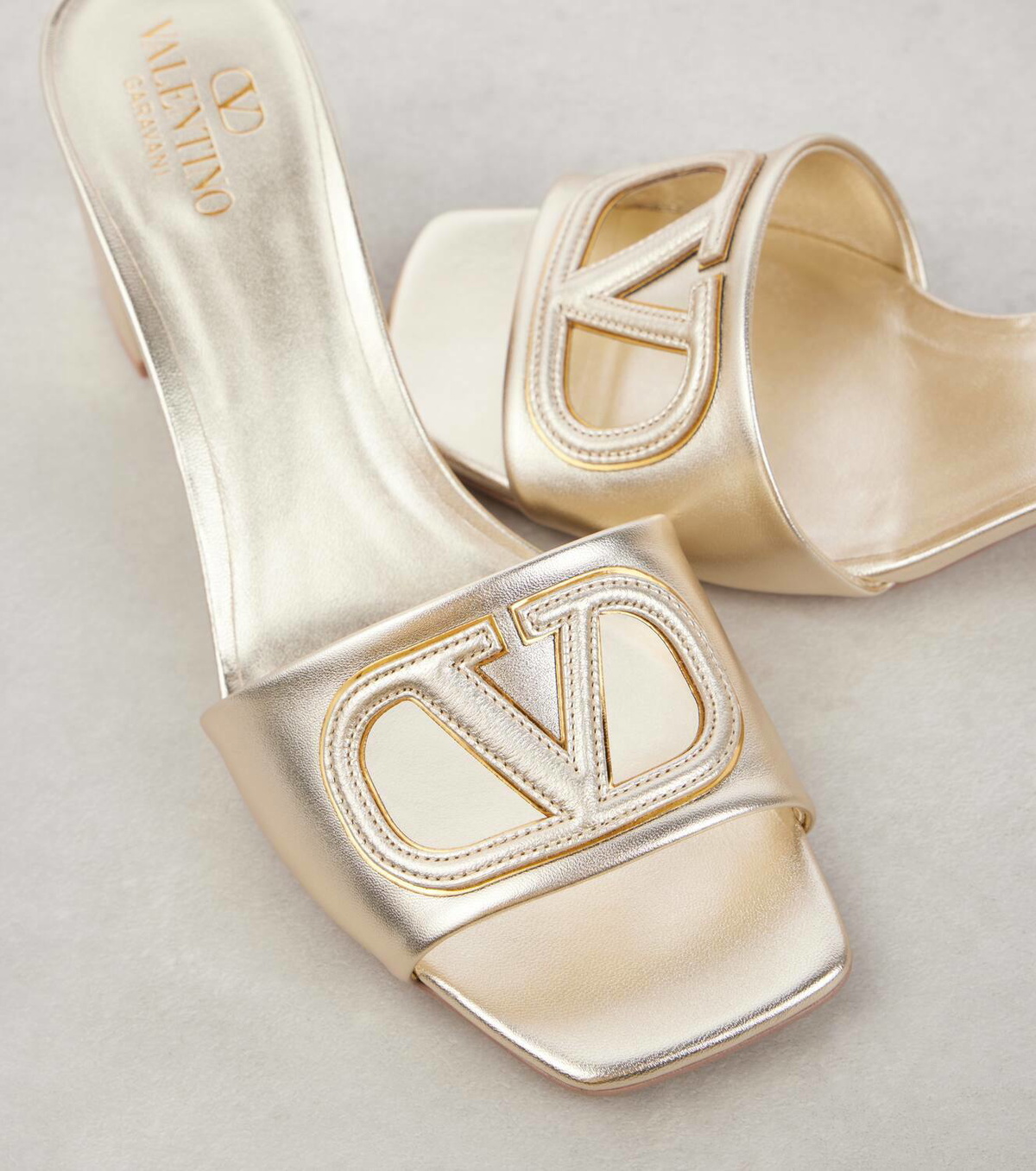 Valentino Garavani VLogo cutout metallic leather mules
