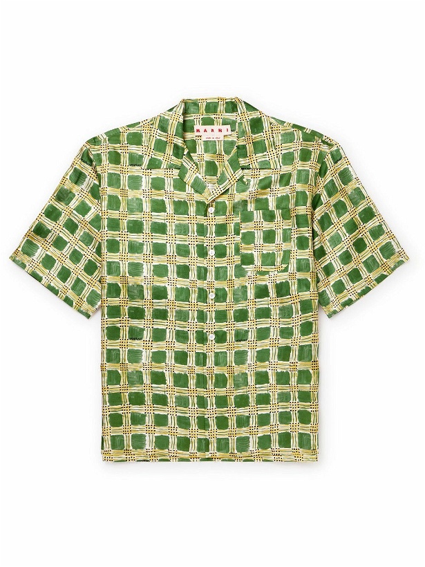 Photo: Marni - Convertible-Collar Checked Silk Shirt - Green