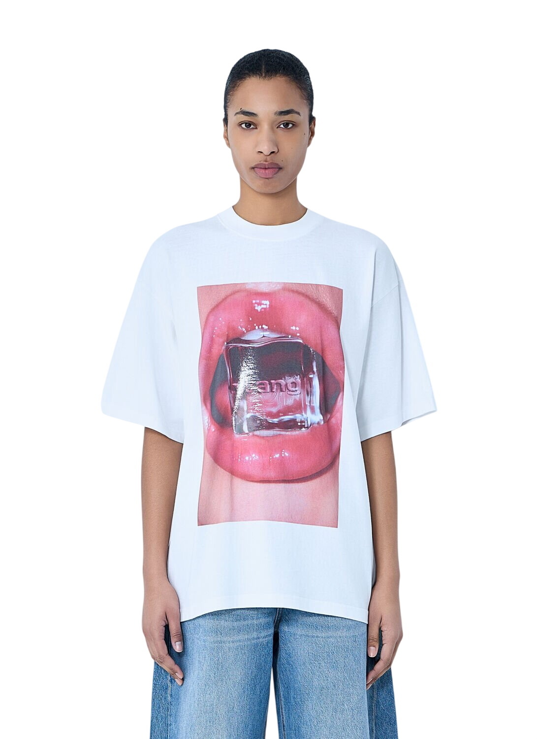 alexanderwang Tシャツ puff logo shrunken tee in cotton jersey in BLACK | alexanderwang®