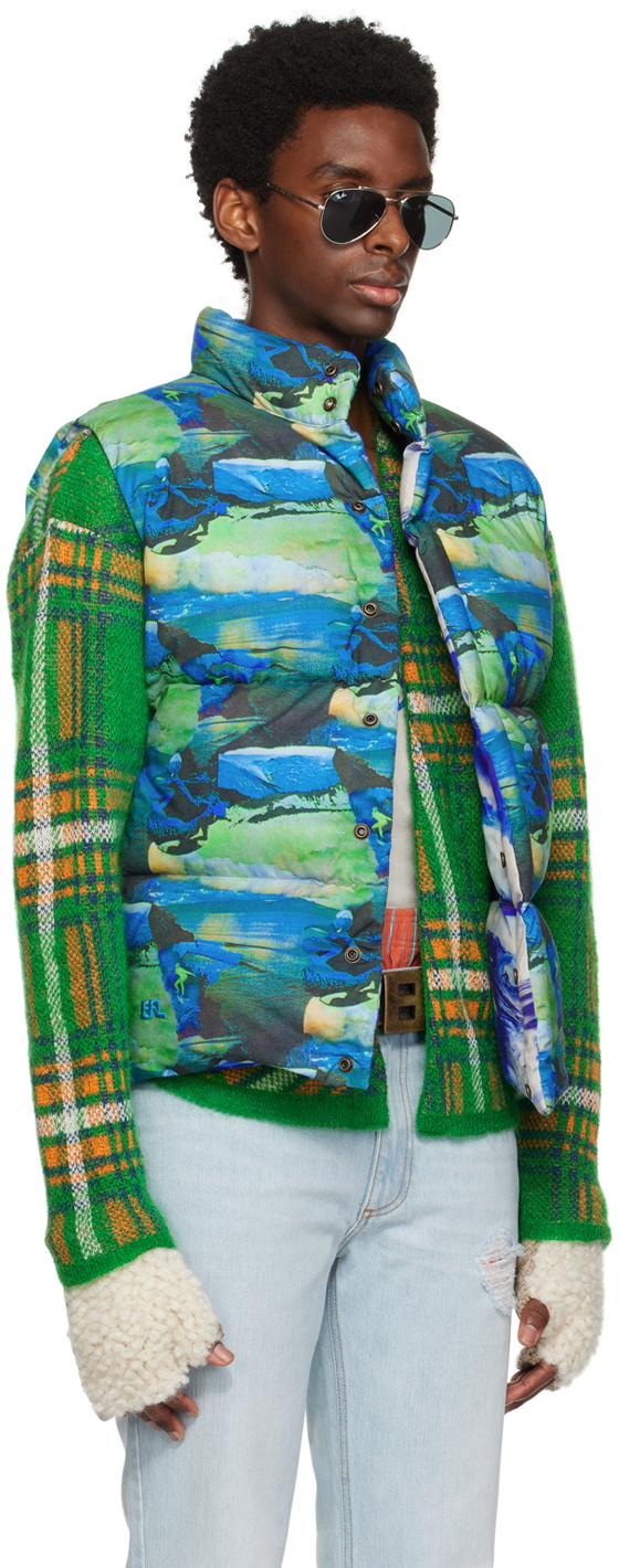 ERL Green & Blue Printed Down Vest