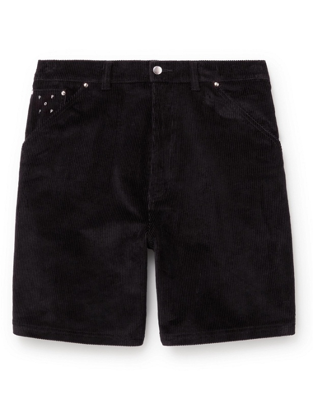 Photo: POP TRADING COMPANY - Logo-Embroidered Cotton-Corduroy Shorts - Black - L