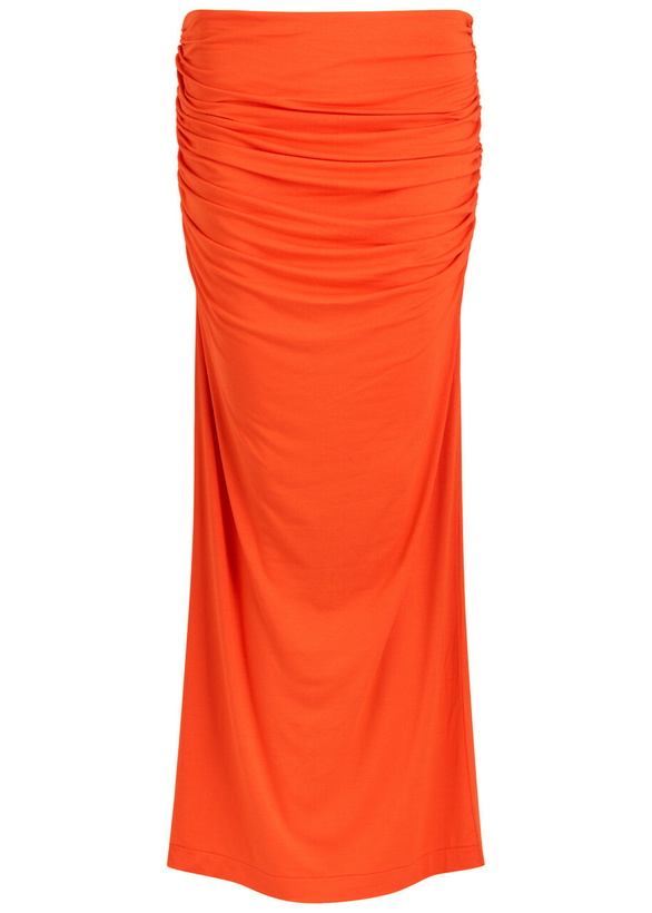 Photo: Entire Studios Surge Ruched Stretch-jersey Maxi Skirt Orange