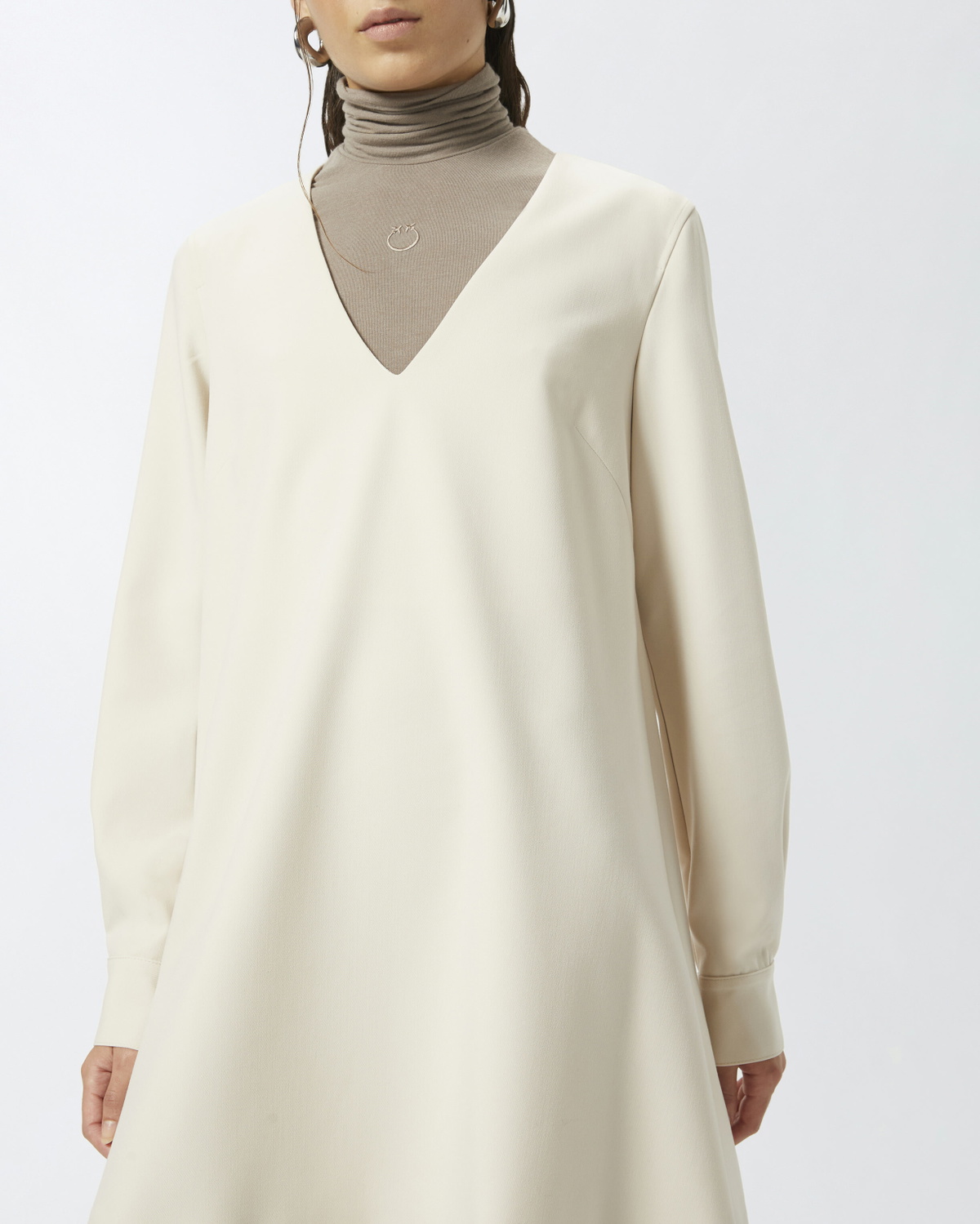 Pinko Technical Fabric V Neck Mini Dress Fog Beige