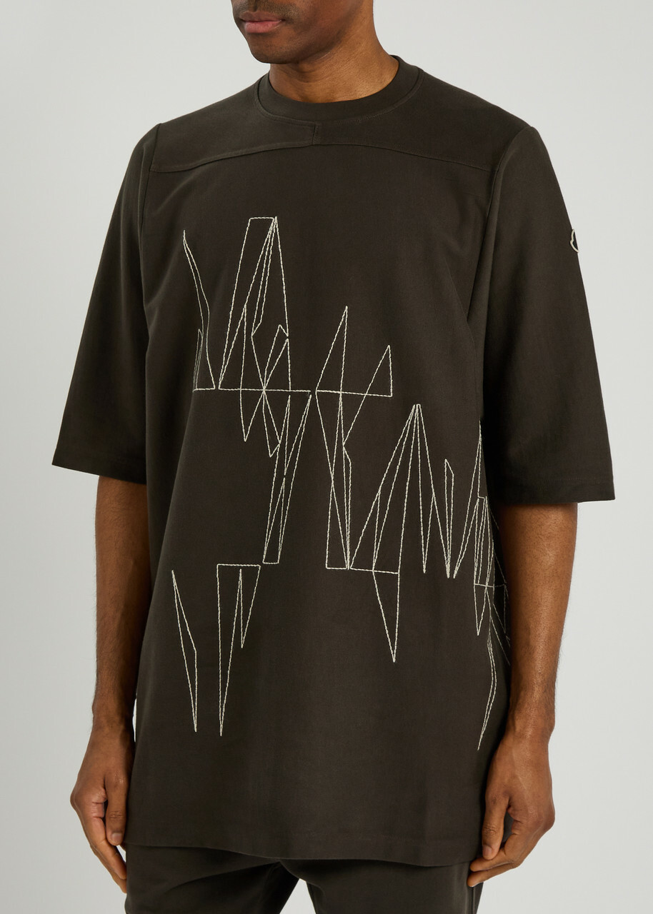 Rick Owens X Moncler Jumbo Embroidered Cotton T-shirt Brown