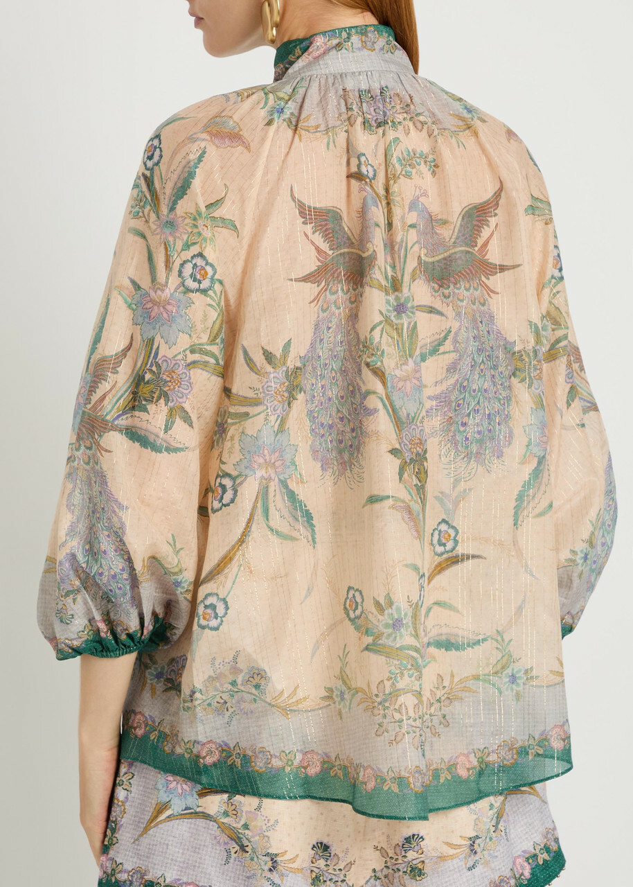 Zimmermann Indra Printed Metallic Cotton and Silk-blend Blouse Cream
