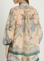 Zimmermann Indra Printed Metallic Cotton and Silk-blend Blouse Cream
