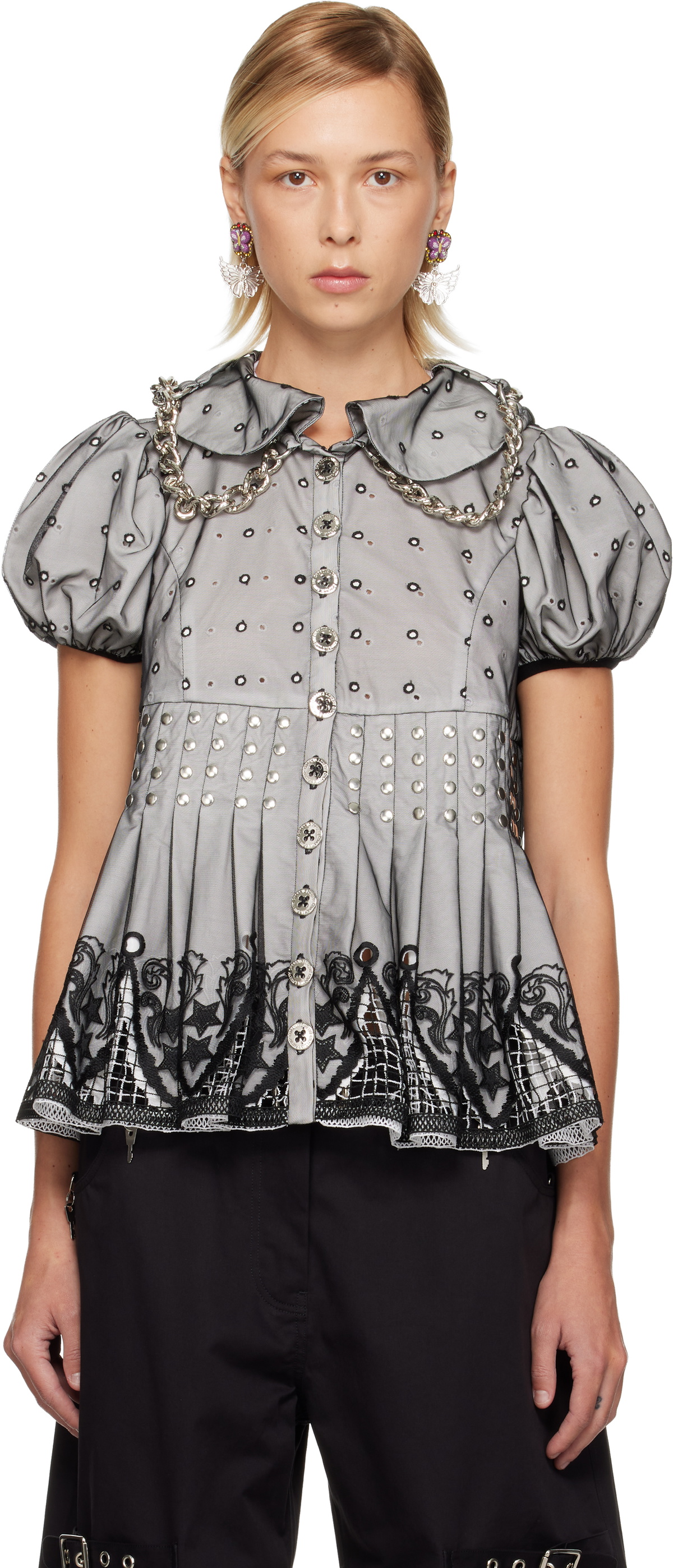 Chopova Lowena Black & White Beryl Short Sleeve Blouse Chopova Lowena