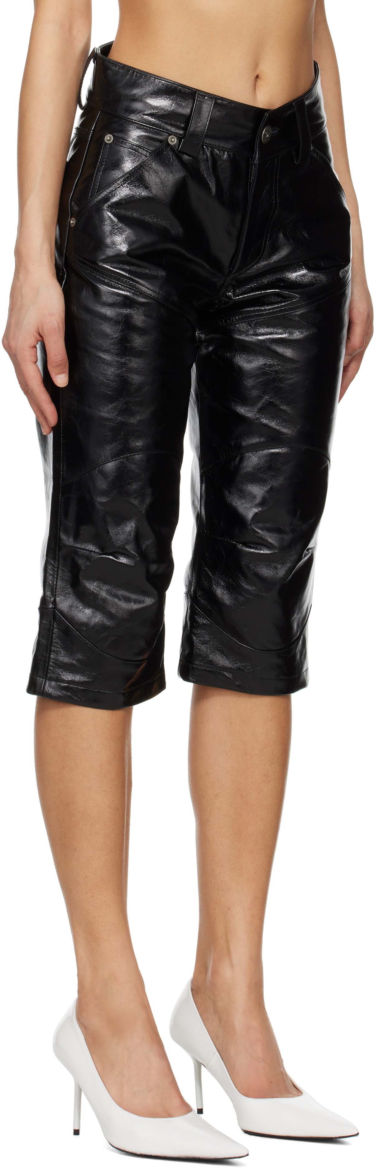 VAQUERA Black Knee Pad Leather Shorts