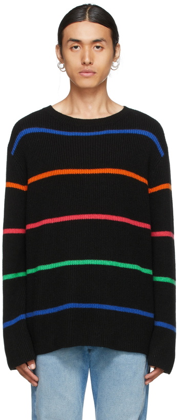 Photo: The Elder Statesman Black Cashmere Stripe Mr. Robin Relaxed Sweater