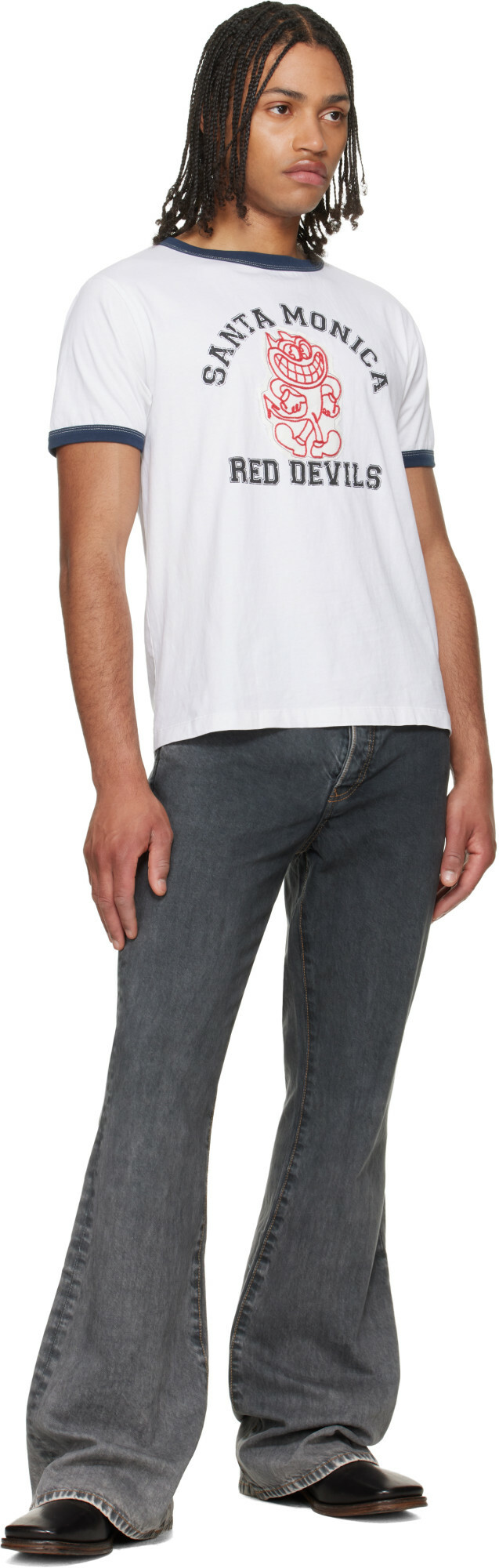 COÛT DE LA LIBERTÉ White Weston SM 'Red Devils' Crew Ringer T-shirt