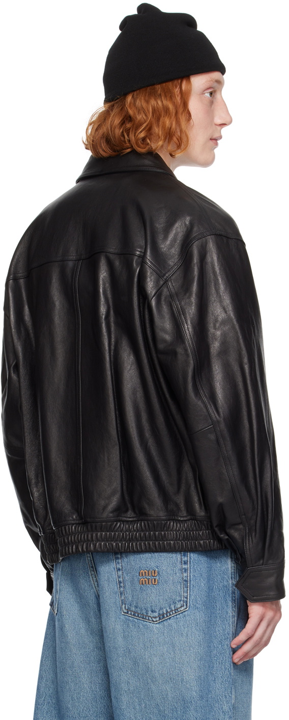 Dunst Black Spread Collar Leather Jacket