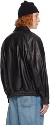 Dunst Black Spread Collar Leather Jacket