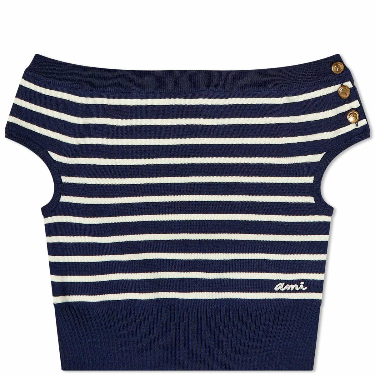 AMI Paris Women's AMI Sailor Stripe Off the Shoulder Top in