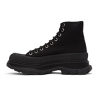 Alexander McQueen Black Canvas Pearl Tread Slick Boots