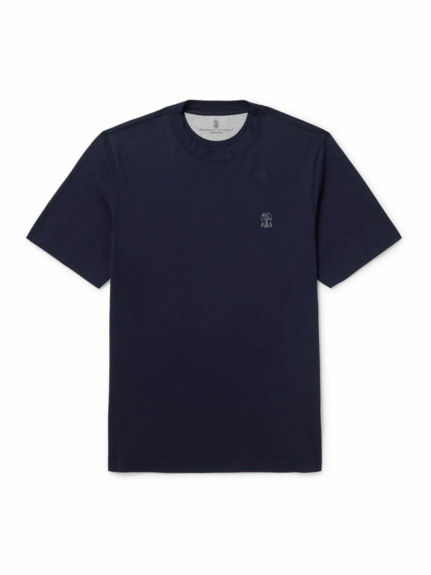 Photo: Brunello Cucinelli - Layered Logo-Print Cotton-Jersey T-Shirt - Blue