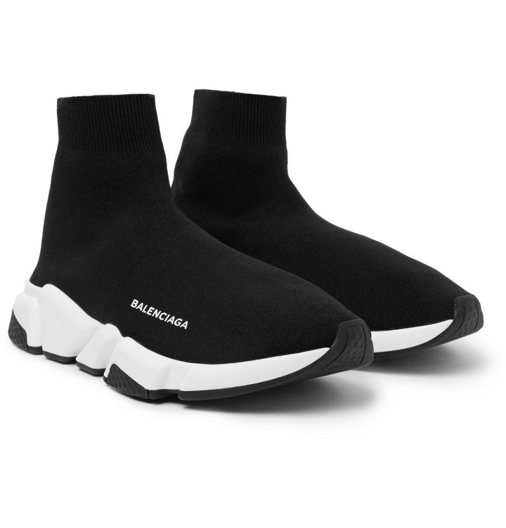 Photo: Balenciaga - Speed Sock Stretch-Knit Slip-On Sneakers - Black