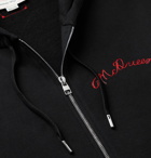 Alexander McQueen - Embroidered Fleece-Back Cotton-Jersey Zip-Up Hoodie - Black