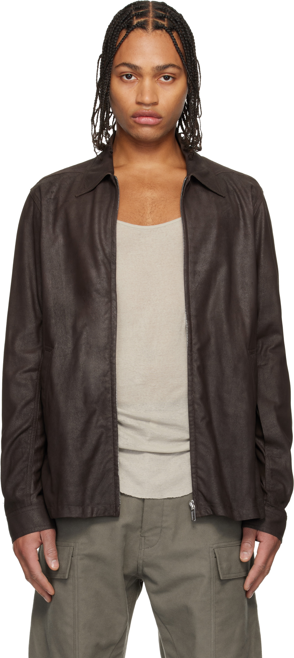 Rick Owens ダストグレー デストロイ レザージャケット Rick Owens Gray Concordians Brad Leather Jacket Rick Owens