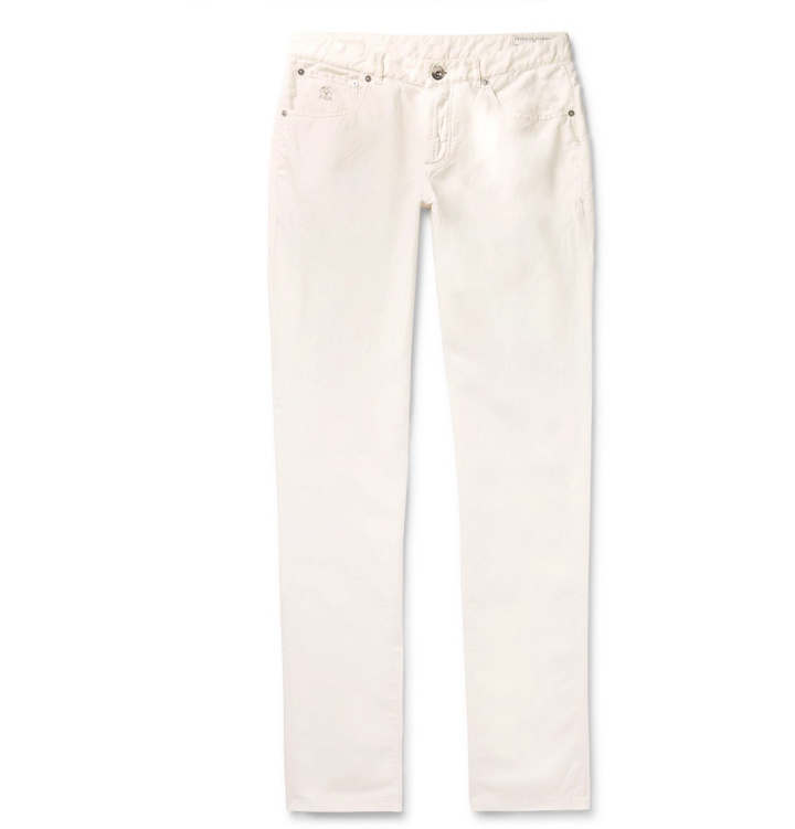Photo: Brunello Cucinelli - Slim-Fit Linen and Cotton-Blend Trousers - Neutrals