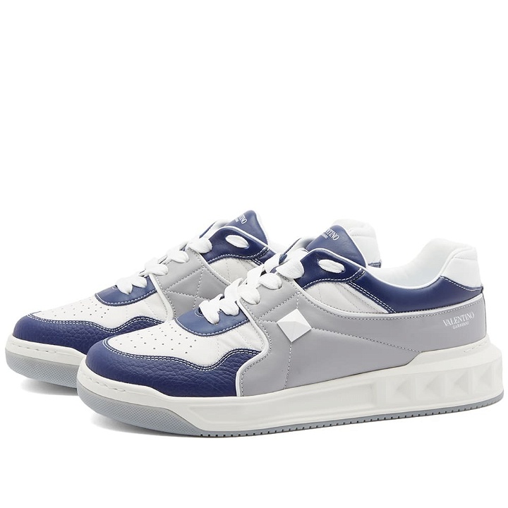 Photo: Valentino Men's One Stud Sneakers in Grey Abyss/Blue