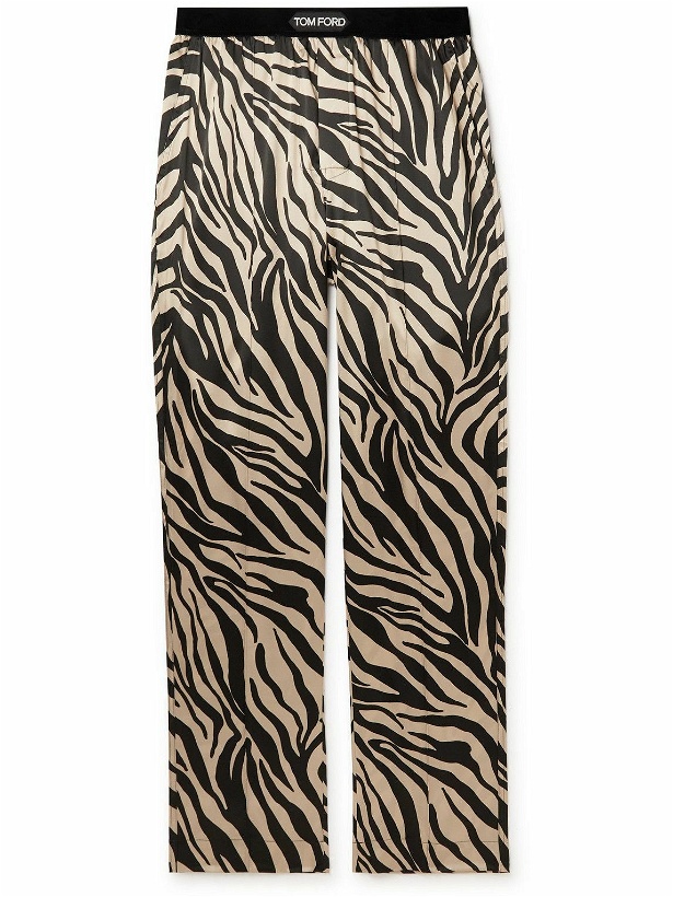 Photo: TOM FORD - Straight-Leg Zebra-Print Silk-Blend Satin Pyjama Trousers - Neutrals