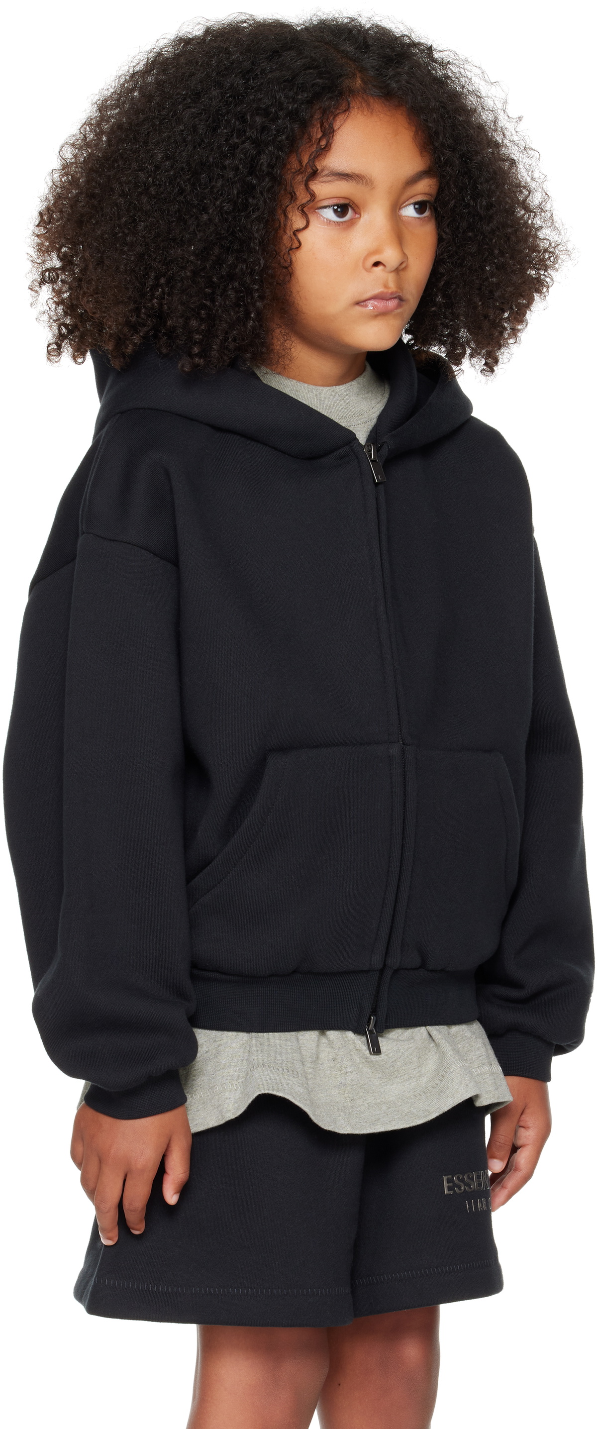 Fear of God ESSENTIALS Kids Black Fleece Zip Up Hoodie Fear Of God ...