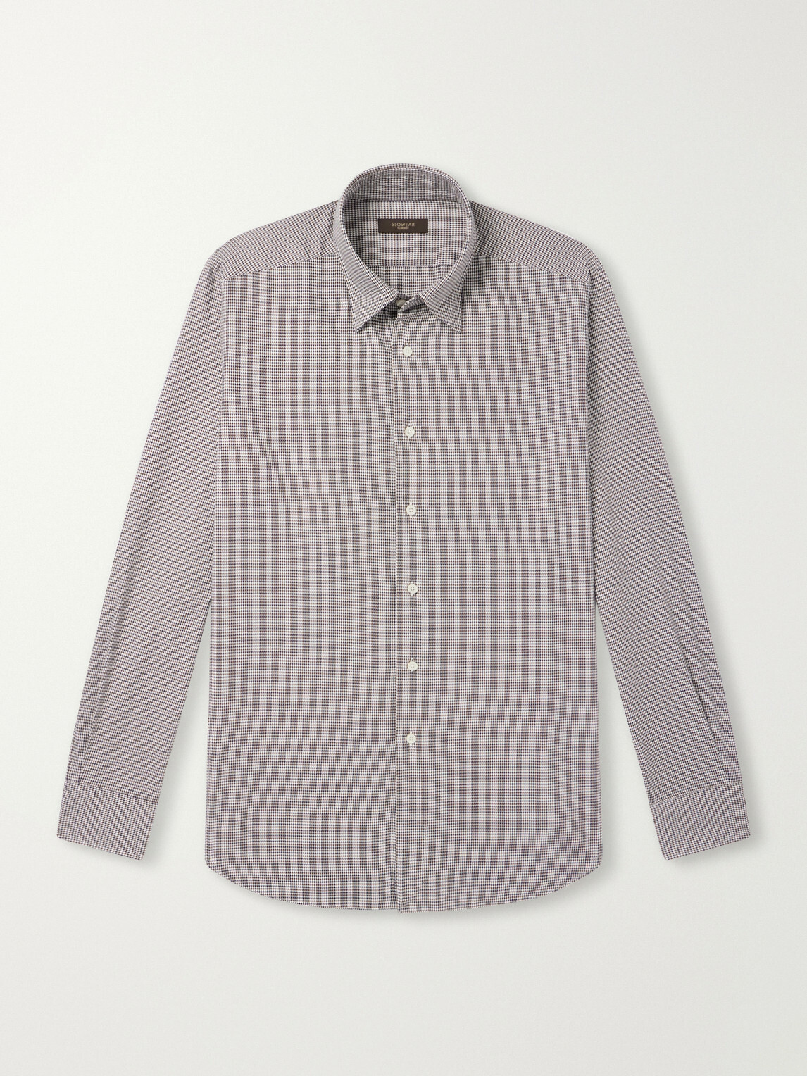 Slowear - Glanshirt Button-Down Collar Houndstooth Cotton Shirt - Brown