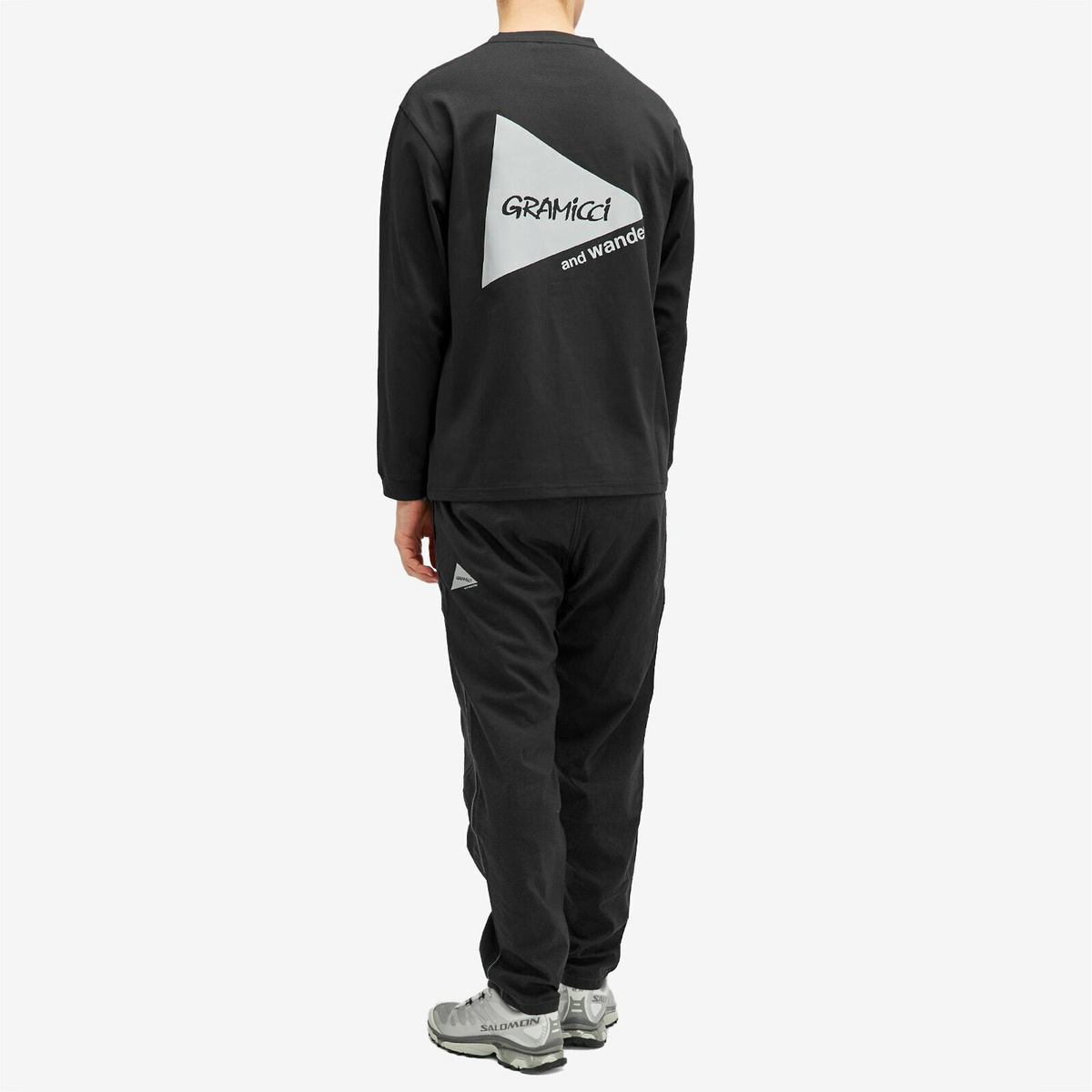 Gramicci Men's x and wander Backprint Long Sleeve T-Shirt in Black