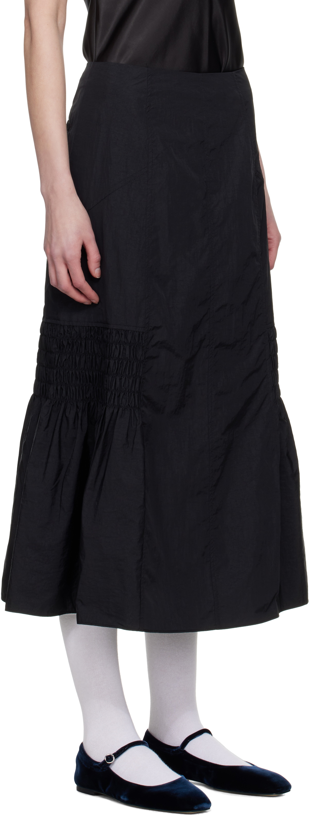 Kijun Black Smocked Mermaid Midi Skirt