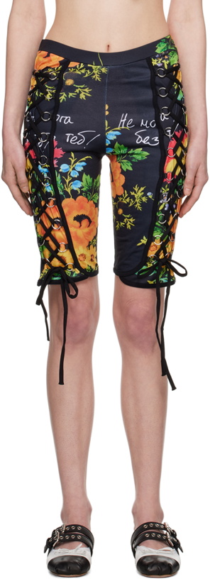 Photo: Chopova Lowena SSENSE Exclusive Black Neon Floral Shorts