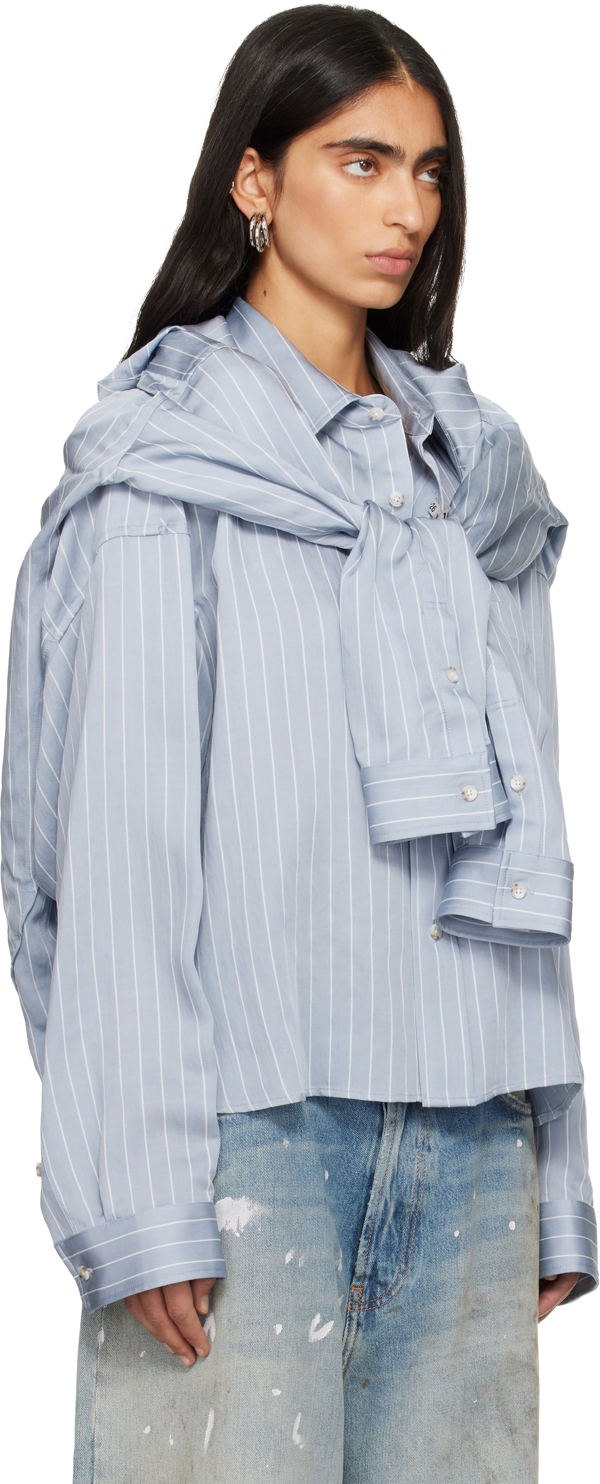 Maison MIHARA YASUHIRO Blue Sleeve Layered Stripe Shirt