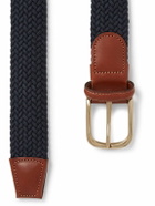 Anderson & Sheppard - 3.5cm Leather-Trimmed Woven Elastic Belt - Blue