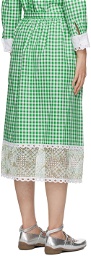 Anna Sui Green & White Gingham Midi Skirt