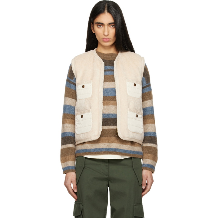 Photo: Moncler Beige Mimosas Braided Trim Teddy Down Vest