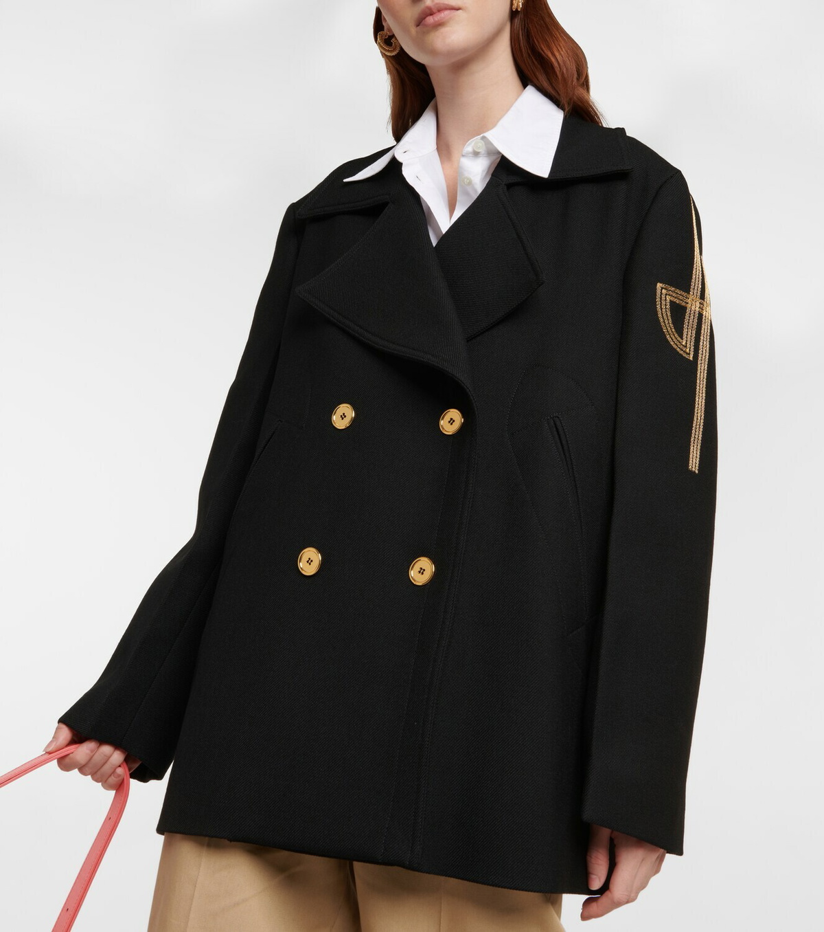 【PATOU】logo-embroidered double-breasted virgin wool コート Patou Embroidered virgin wool peacoat Patou